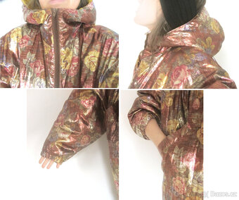 Vintage 90s metalická květovaná dámská bunda parka - 4