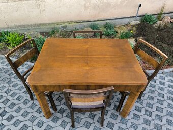 Starožitný Art Deco jídelní stůl+ 4 židle - 4