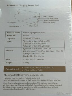 NOVÁ powerbanka Romoss PEA60 Fast Charge, 60000mAh, 222Wh - 4