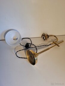 mosazná posuvná lampa, lampička, bankéřka, bílé stínidlo - 4
