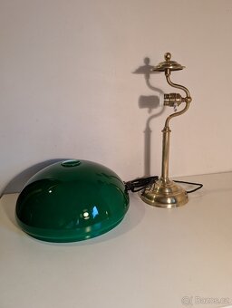 mosazná stará lampička, lampa, zelené stínidlo, bankéřka - 4
