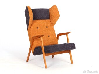 Zrenovované velké retro křeslo "Ušák". - 4