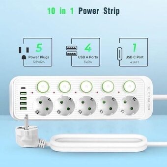 Prodlužovací kabel pro 5 zásuvek /4xusb-A+usb-c/2m kabel/250 - 4