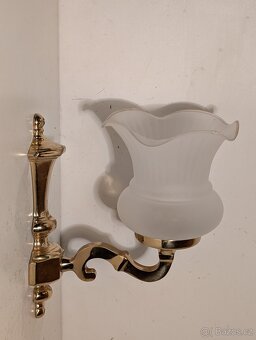 mosazná lampa, lampička, matové stínidlo zvoneček - 4