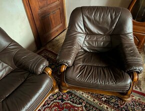 Luxusní dubová rustikální kožená sedací souprava, č.2948 - 4