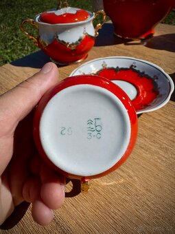 Vintage čajová souprava – Baranivka (SSSR), červeno-bílá se - 4
