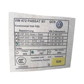 Stropnice bílá barva PB7 střešní okno VW Passat B7 kombi 12 - 4