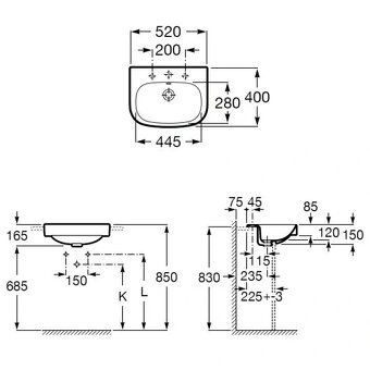 Roca Debba umyvadlo 52x40 cm půlkruhový bílá A32799S000 - 4