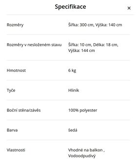 Boční markýza PEJELT - 140x300 - šedá - 4