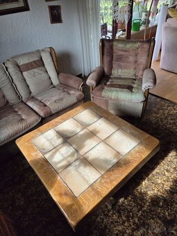 Stará kožená sedací souprava + stůl / set za odvoz - 4