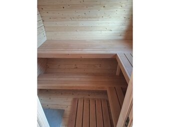 Oválná sauna s odpočívárnou 4×2.4 m, smrk, kvalitní - 4