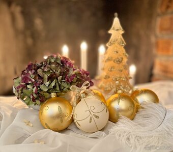 Luxusní Vánoční ozdoba Baňka Koule Smetanová Zlatá - 4