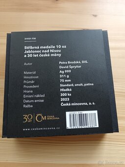 Stříbrná 10 uncová Medaile jen 300ks 30 let České Měny - 4