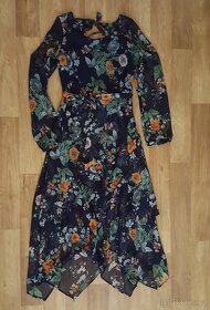 Modré květované šifonové dlouhé šaty, C&A, vel. 34/ XS - 4