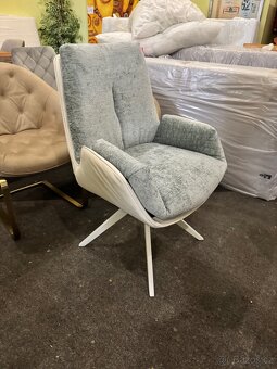 Nová Jídelní židle křesílko pravá kůže-látka - 4