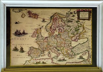 HISTORICKÁ  MAPA  EVROPY  /  obraz  57,5 x 40,5cm  / - 4
