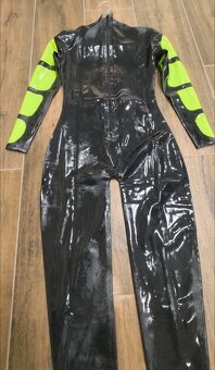 Latexovy catsuit - čierna - zelená - S - 4