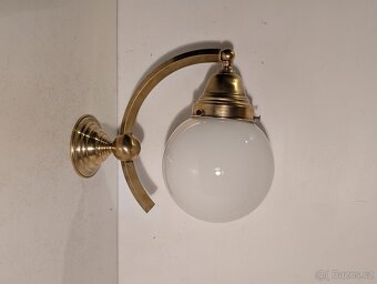 Art Deco mosazná lampa, lampička, bílé stínidlo - 4