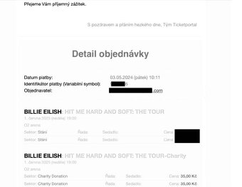 2 Vstupenky na koncert Billie Eilish 1.6. 2025 v Praze. - 4
