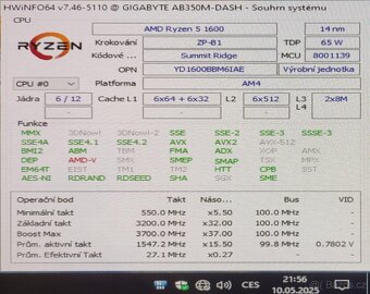 Ryzen 5 1600 AM4 6j./12vl. 3,2-3,6 GHz TDP 65W PCIE 3.0x16+4 - 4