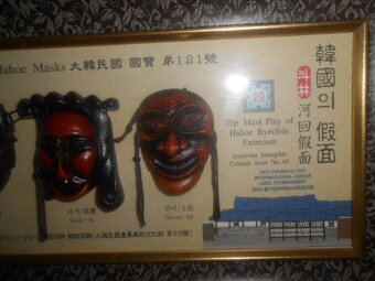 Obrázek zasklený 42cmx19cm Korejské masky Hahoe Masks - 4