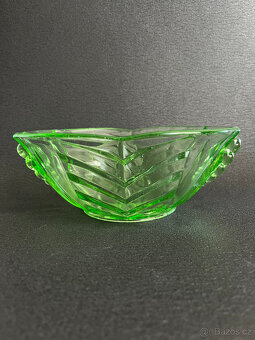 Starožitná Art Deco mísa 23 cm, uranové sklo Rosice - 4