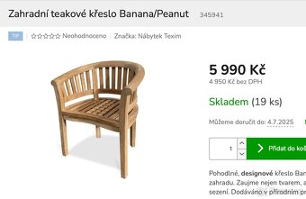 Zahradní nábytek Teak - stůl 180cm + 6x židle - 4