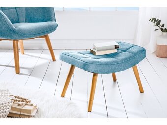 Designové retro křeslo + podnožka  – světle modrá - 4