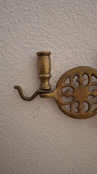 vintage byzantský bronzový křížový závěsný svícen - 4