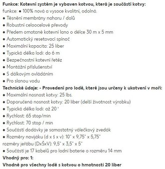 Lodní elektrický kotevní naviják 25 LBS _12V - 4
