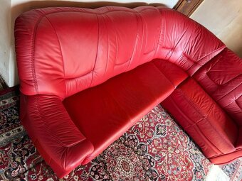 Rohová rozkládací kožená červená sedačka,4670 - 4