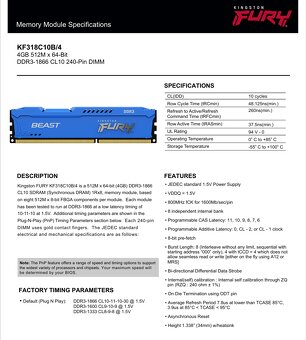 4x4GB 16GB DDR3 1866 Fury Beast nové nerozbalené - 4