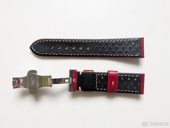 Červený kožený pásek/řemínek na hodinky 22mm - 4