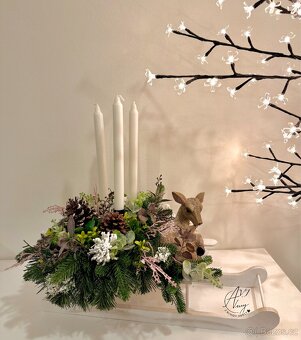 Adventní svícen - sáňky se srnečkama - 4