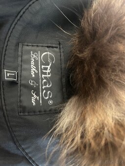 Kožená dámská bunda s pravým kožíškem vel.S - 4
