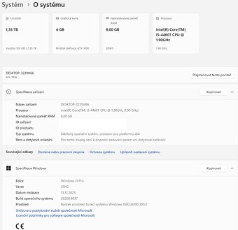 Herní PC – GTX 1650 4GB / Intel i5 / 8GB RAM / SSD + HDD - 4
