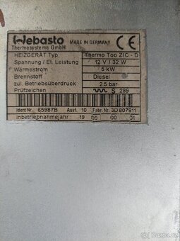 3x Webasto ThermoTop Z/C D + kabeláž, hodiny - 4