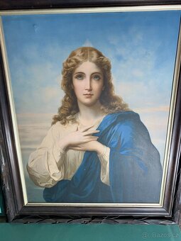 Starožitný obraz na plátně, vyřezávaný rám - 4