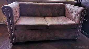 Chesterfield sedačka 2místná umělá kůže hnědá - 4