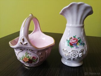 Růžový porcelán košík a váza - 4