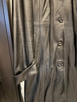 Dlouhá retro kožená bunda / trenčkot / leather coat - 4