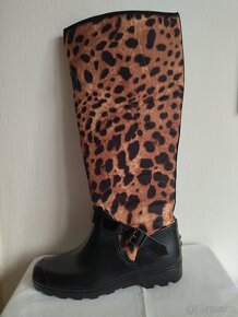 Kozačky holínky černé + leopardí vzor, vel. 37/38 - 4