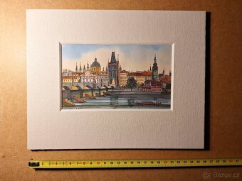 PRAHA - různé perokresby (tisk) + akvarel - 4