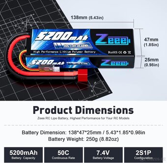 BATERIE LIPO ZEEE 5200mAh 50C/100C 7,4V 38,48Wh-2ks - 4