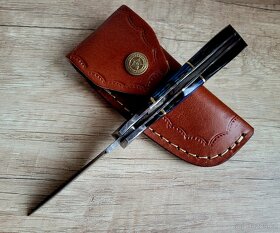 nový kapesní Damaškový nůž A+ ručně vyroben + kožený pouzdro - 4
