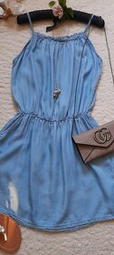 Modré letní šaty s kapsami - 4
