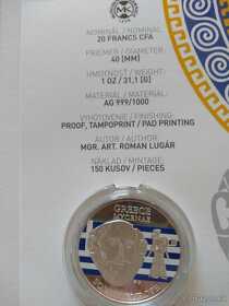 Prodám: Stříbrná mince 20 Francs CFA Rituální masky Řecko - 4