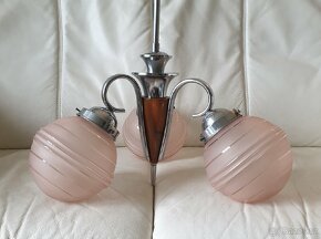 Starožitný lustr art deco na tyči dřevěná část růž - 4