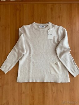Luxusní dámský béžový svetr s krystal květem - vel. M - 4