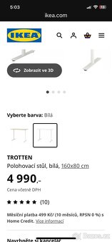 Ikea polohovací pracovní stůl bílá 160x80cm - 4